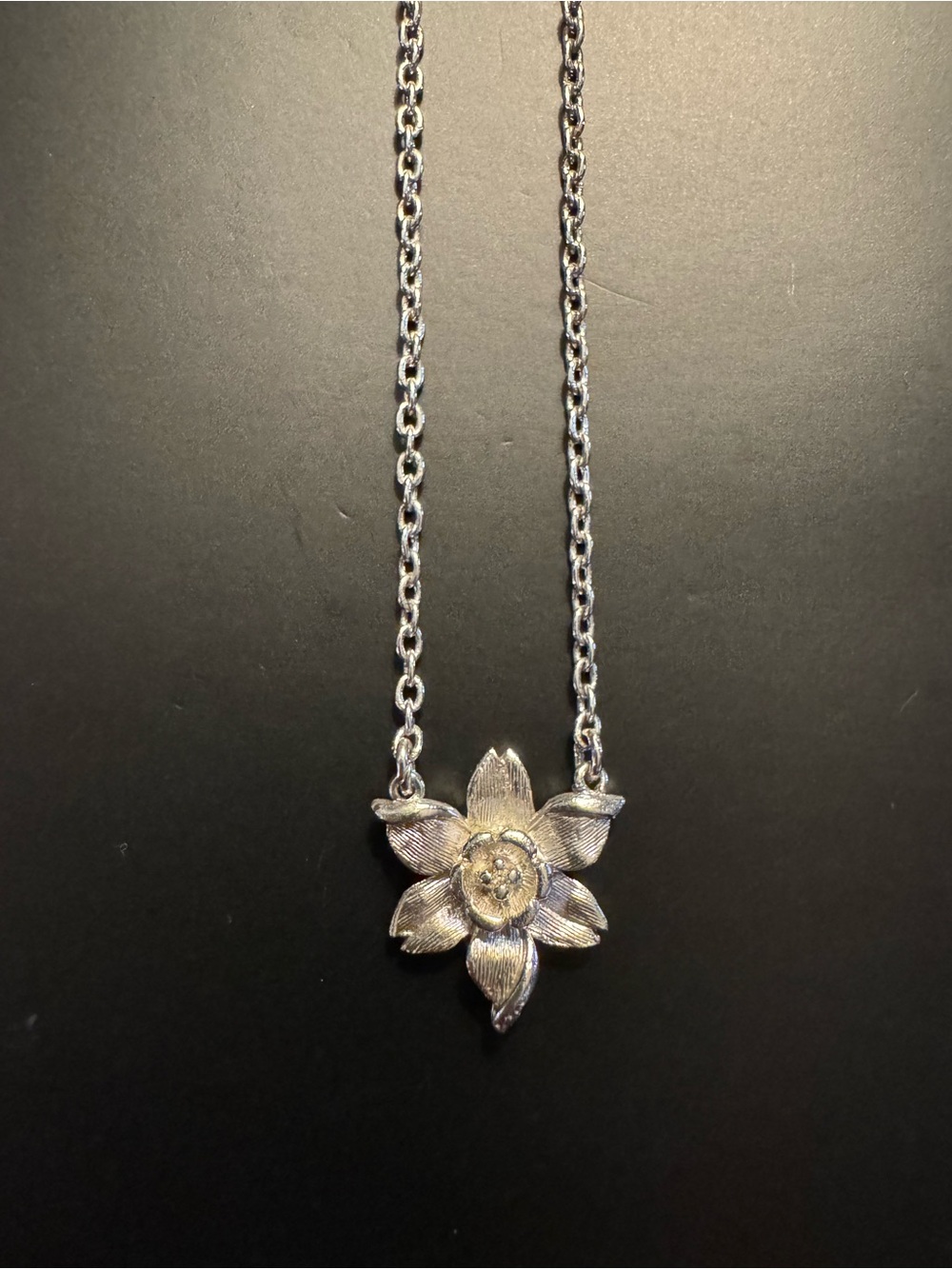 Vintage Crown Trifari Flower Necklace - Silver Tone - 15”